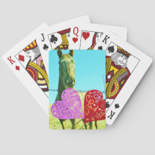 Blonde horse and Pink and Red Hearts Playing Cards