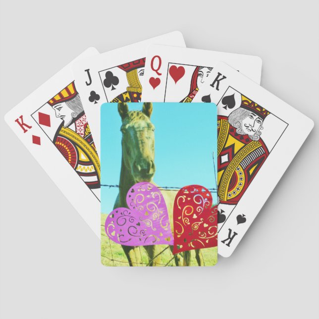 Blonde horse and Pink and Red Hearts Playing Cards (Back)
