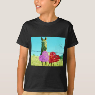 Blonde horse and Pink and Red Hearts T-Shirt