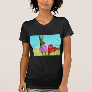 Blonde horse and Pink and Red Hearts T-Shirt