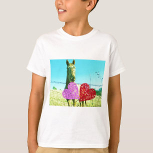 Blonde horse and Pink and Red Hearts T-Shirt