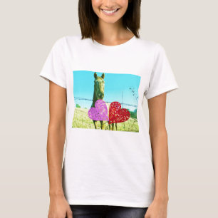 Blonde horse and Pink and Red Hearts T-Shirt
