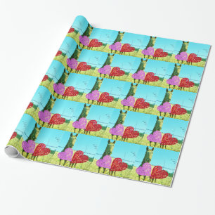Blonde horse and Pink and Red Hearts Wrapping Paper