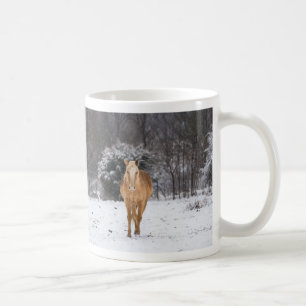 Blonde Horse Walk In The Snow Coffee Mug