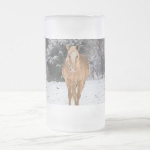 Blonde Horse Walk In The Snow Frosted Glass Beer M Mug