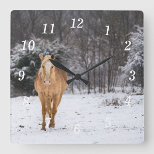 Blonde Horse Walk In The Snow Wall Clock