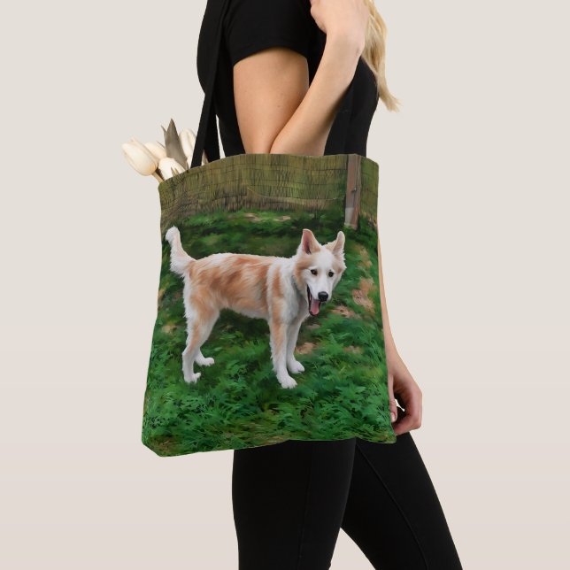 Blonde Husky Girl Tote Bag (Close Up)