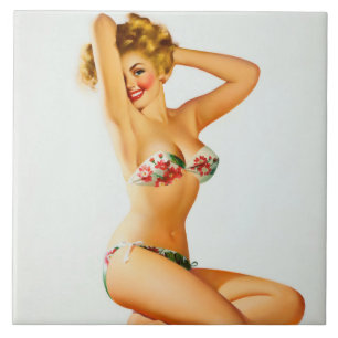 Blonde in bikini pin up tile