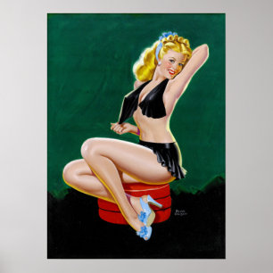 Blonde in Blue Slippers Pin Up Poster