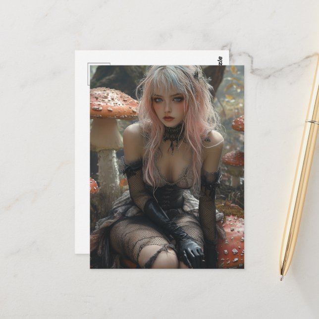 Blonde in the Mushroom Forest Postcard (Front/Back In Situ)
