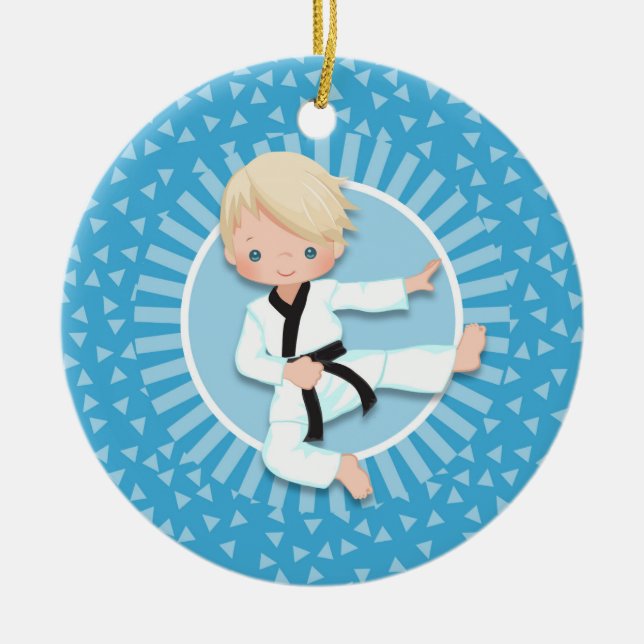 Blonde Karate Boy Ornament Judo Martial Arts (Front)