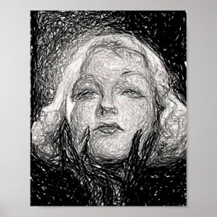 Blonde Lady Wearing black gloves original abstract Poster