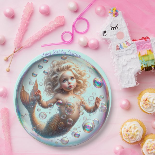 Blonde Little Mermaid Bubble Paper Plate (Party)
