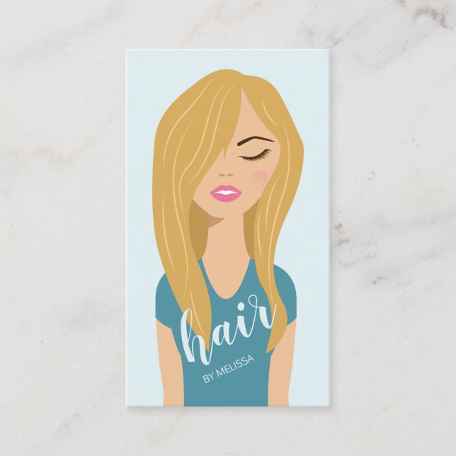 Blonde Long Hair Woman Hair Stylist Hairdresser Business Card (Front)