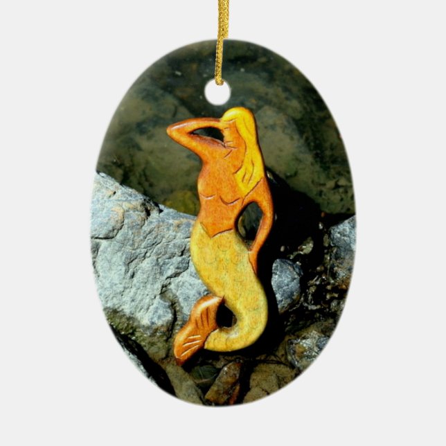 blonde lookout mermaid ceramic tree decoration (Front)