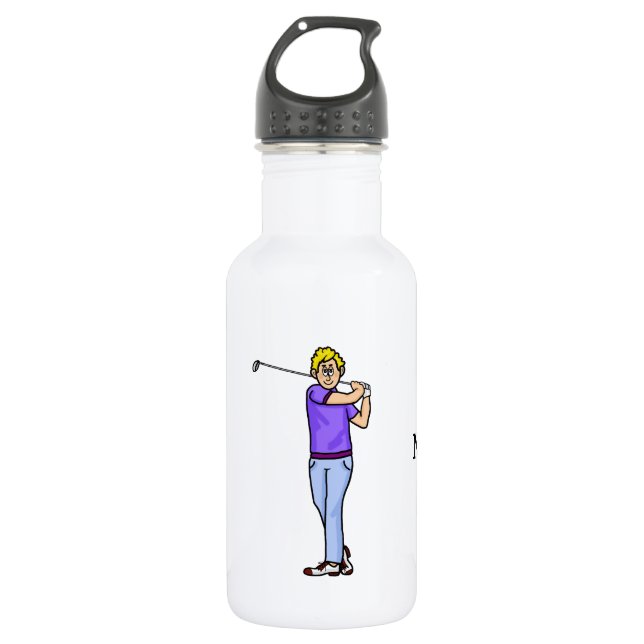 Blonde Male Golfer Personalised Water Bottle (Front)