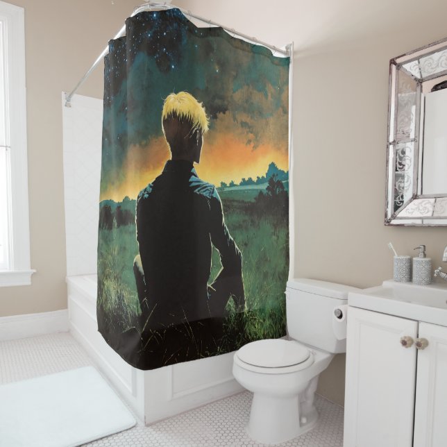 Blonde Man in Field | 70s Man in Field Shower Curtain (In Situ)