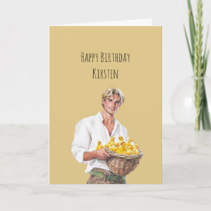 Blonde Man Yellow Chickens Basket Birthday Card