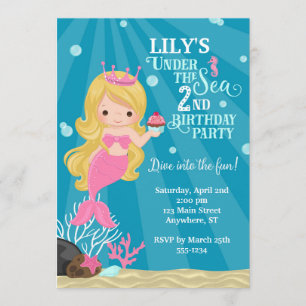 Blonde Mermaid 2ND Birthday Invitation