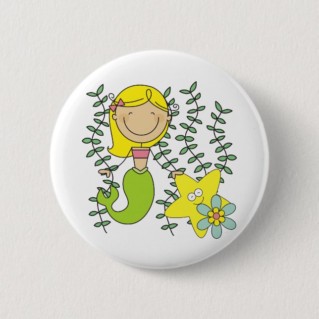 Blonde Mermaid 6 Cm Round Badge (Front)