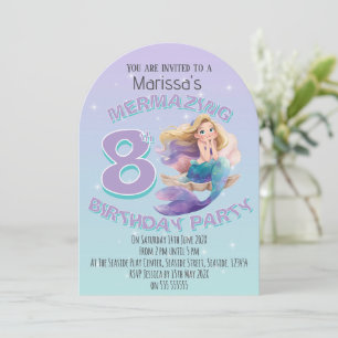 Blonde Mermaid Age Birthday Party Invitation
