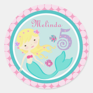 Blonde Mermaid Age Five Birthday Sticker