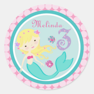 Blonde Mermaid Age Three Birthday Sticker