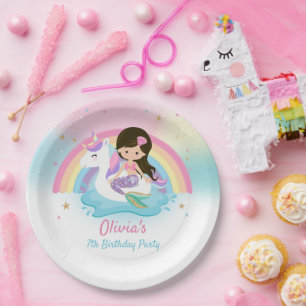 Blonde Mermaid and Unicorn Pool Birthday Party  Paper Plate