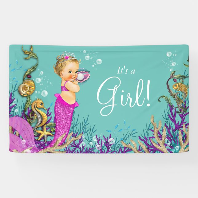 Blonde Mermaid Baby Shower Banner (Horizontal)
