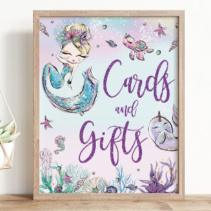 Blonde Mermaid Birthday Baby Shower Cards & Gifts Poster