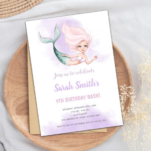 Blonde Mermaid Birthday Invitations