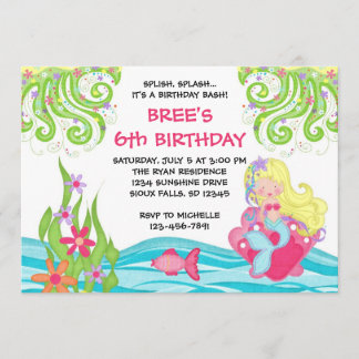 Blonde Mermaid Birthday Invitations