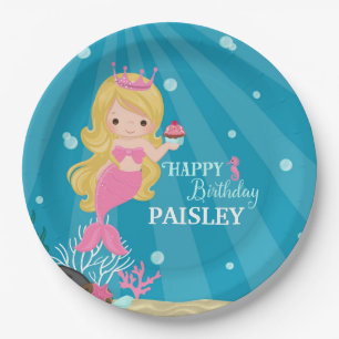 Blonde Mermaid Birthday Paper Plate