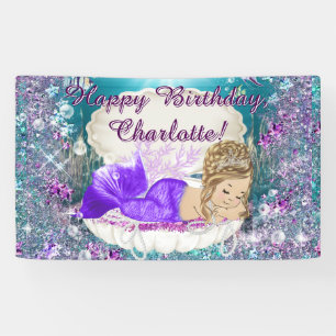 Blonde Mermaid Birthday Party Banner