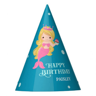 Blonde Mermaid Birthday Party Hat - Personalised