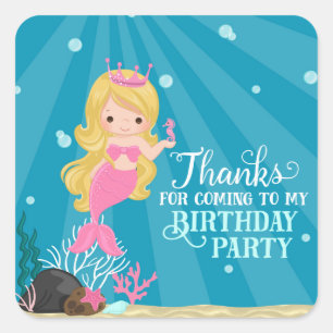 Blonde Mermaid Birthday Square Sticker