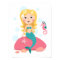 Blonde mermaid cartoon girl with starfish seahorse