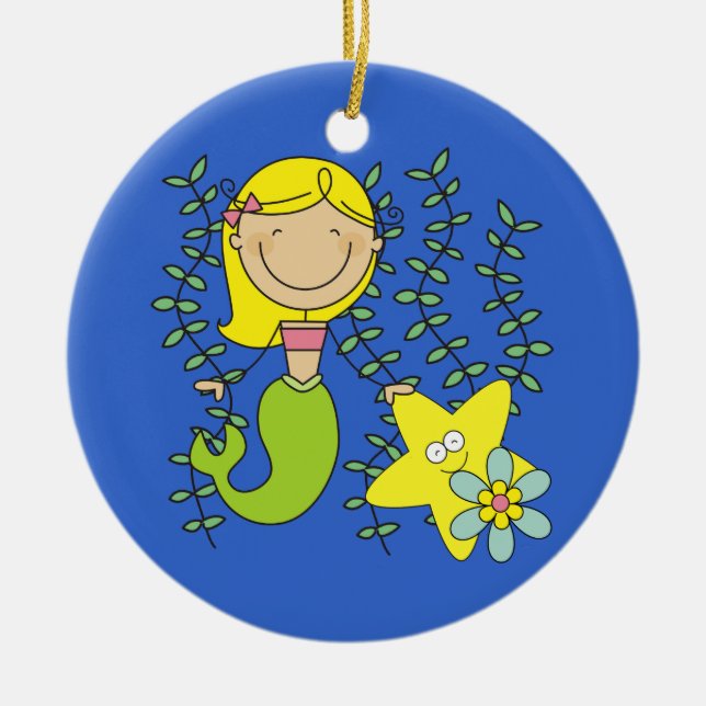 Blonde Mermaid Ceramic Tree Decoration (Front)