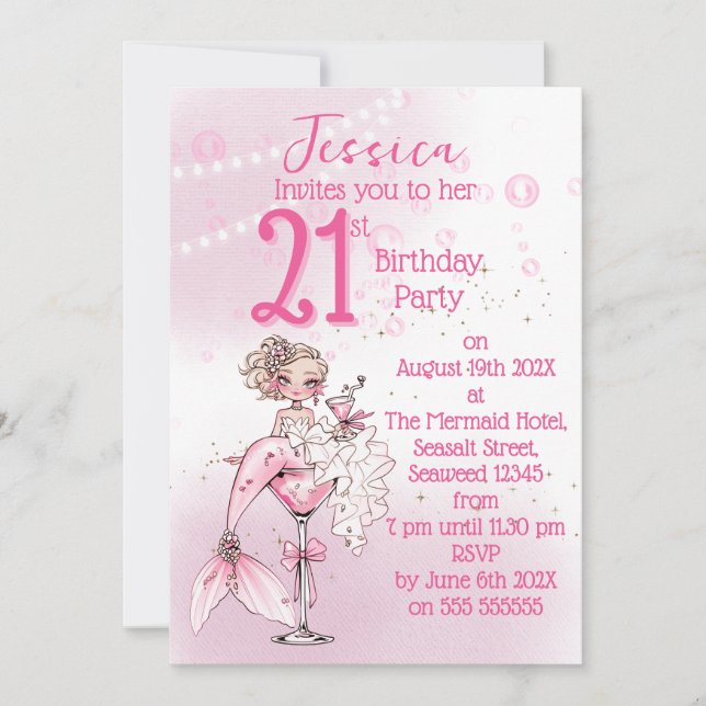 Blonde Mermaid Cocktail Birthday Party Invitation (Front)
