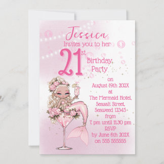 Blonde Mermaid Cocktail Birthday Party Invitation