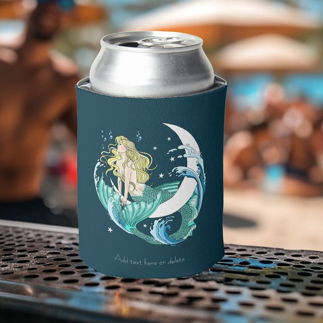 Blonde Mermaid Crescent Moon Fantasy Art Deco Can Cooler (Creator Uploaded)