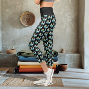Blonde Mermaid Crescent Moon Fantasy Art Deco Capri Leggings