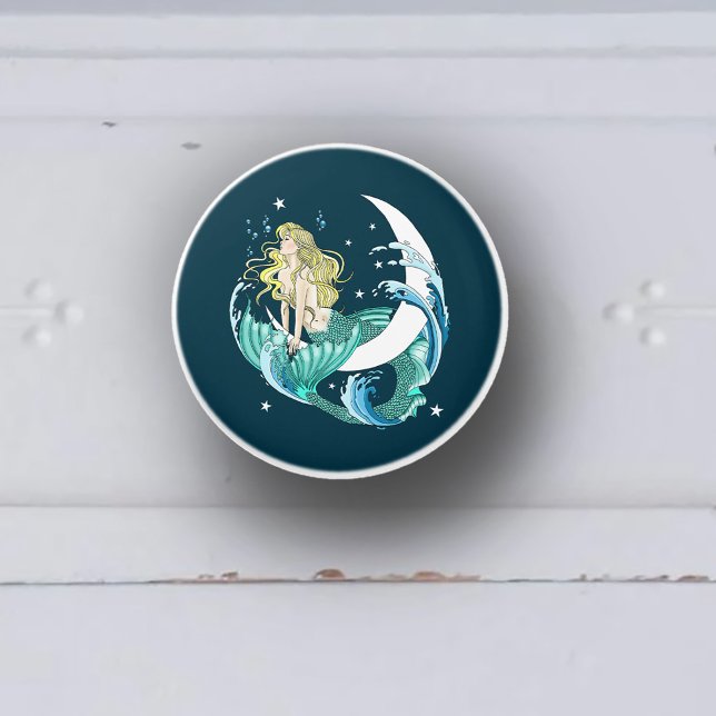 Blonde Mermaid Crescent Moon Fantasy Art Deco Ceramic Knob (Creator Uploaded)