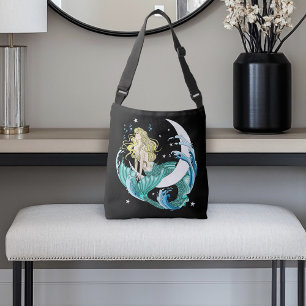 Blonde Mermaid Crescent Moon Fantasy Art Deco Crossbody Bag