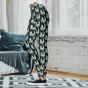 Blonde Mermaid Crescent Moon Fantasy Art Deco Leggings
