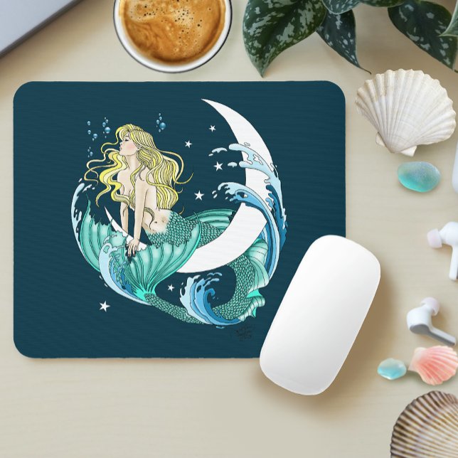 Blonde Mermaid Crescent Moon Fantasy Art Deco Mouse Mat (Creator Uploaded)