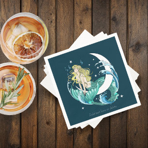 Blonde Mermaid Crescent Moon Fantasy Art Deco Napkin
