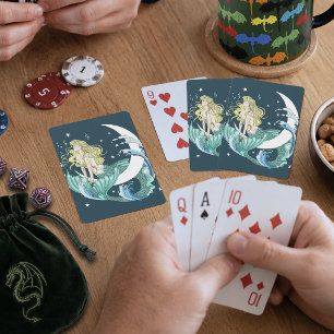 Blonde Mermaid Crescent Moon Fantasy Art Deco Playing Cards
