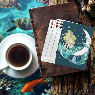 Blonde Mermaid Crescent  Moon Fantasy Art Deco Playing Cards
