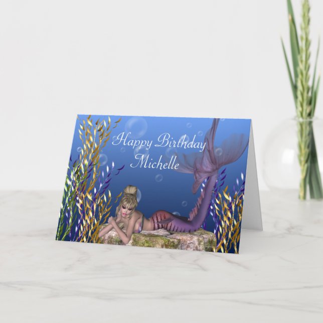Blonde Mermaid Fantasy Customisable Birthday Card (Front)